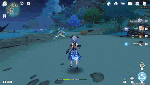 a screenshot of a video game shows a girl with blue hair and a picture of a man behind her
