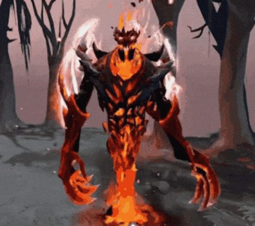 a painting of a demon with flames coming out of his body