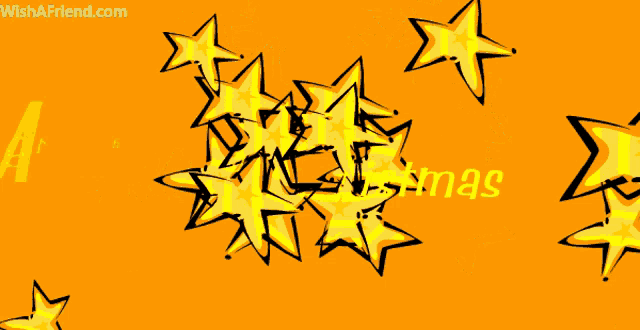 an orange background with yellow stars and the words merry christmas on it