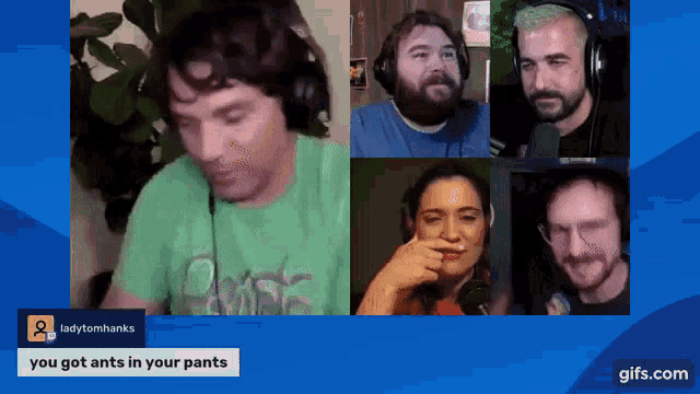 a group of people are sitting in front of a screen that says you got ants in your pants on it