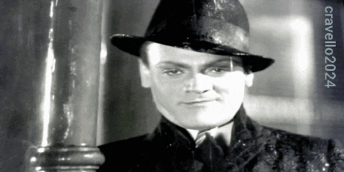 a black and white photo of a man wearing a hat with the year 2024 on the bottom right