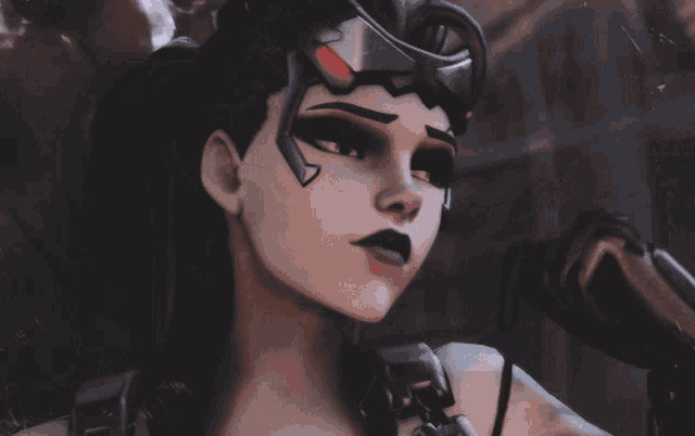 a close up of a cartoon character 's face with black makeup