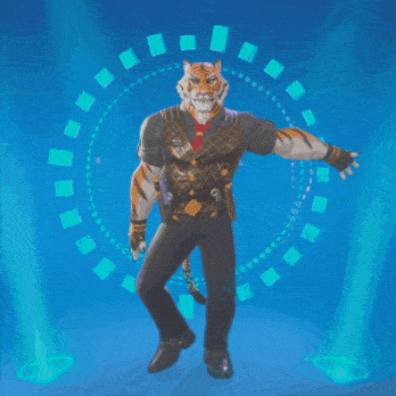 a man with a tiger head is standing in front of a blue circle