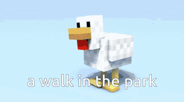 a chicken is walking in the park with the words a walk in the park below it