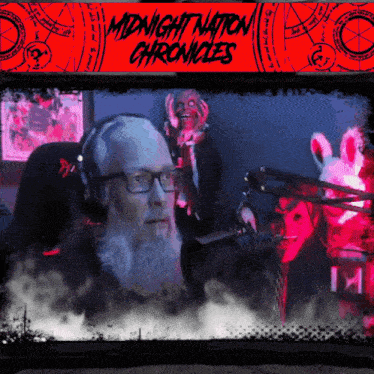 a poster for midnight nation chronicles features a man with glasses