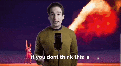 a man is standing in front of a microphone with the words `` if you dont think this is '' written on it .