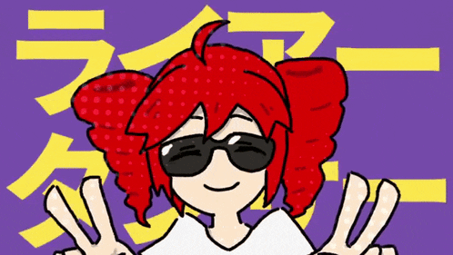 a drawing of a girl with red hair and sunglasses