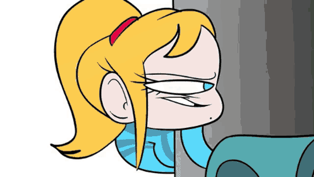a cartoon drawing of a girl with a ponytail making a funny face