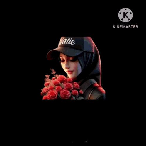 a woman wearing a hat and a hijab is holding a bouquet of roses .