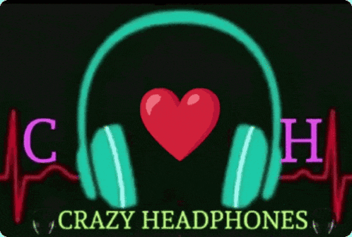 a logo for crazy headphones shows a heart and a pair of headphones