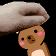 a pixel art of a person petting a teddy bear with pink cheeks