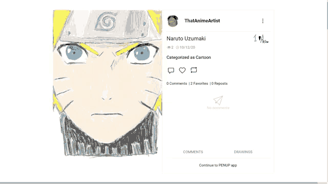 a drawing of naruto uzumaki is on a facebook page