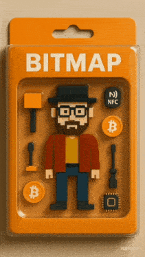 a box that says bitmap on it with a man