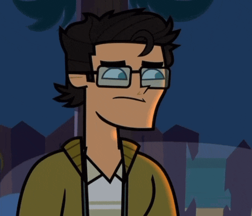 a cartoon character with glasses and a serious expression