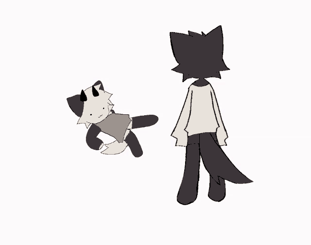 a cartoon drawing of a cat and a raccoon standing next to each other .