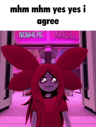 a cartoon character is standing in front of a neon sign that says nowhere mall