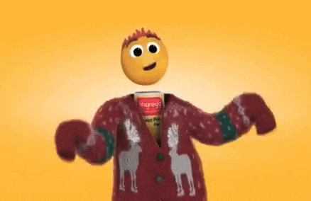 a cartoon character wearing a red sweater with a smiley face on it .