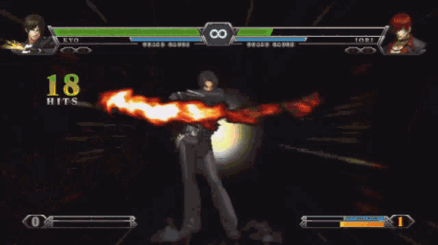 a video game is being played with a character named kyo