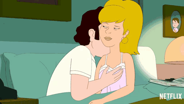 a cartoon of a man kissing a woman with netflix written in the bottom right corner