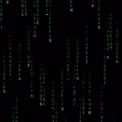 a black background with green letters and symbols