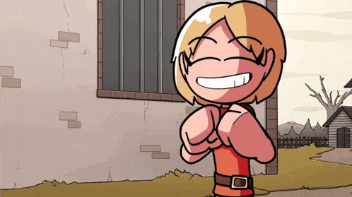 a cartoon drawing of a girl with a big smile on her face