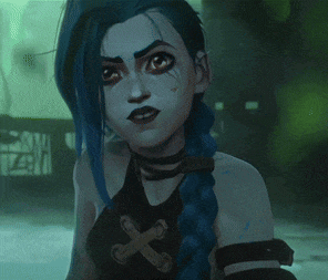 a close up of a cartoon character with blue hair and makeup