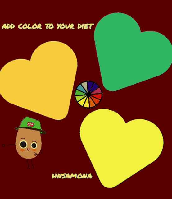 an add color to your diet sign with hearts and a rainbow wheel