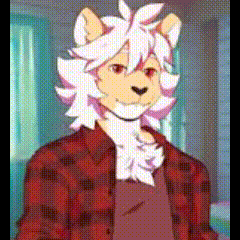 a furry character wearing a red plaid shirt and a tie .