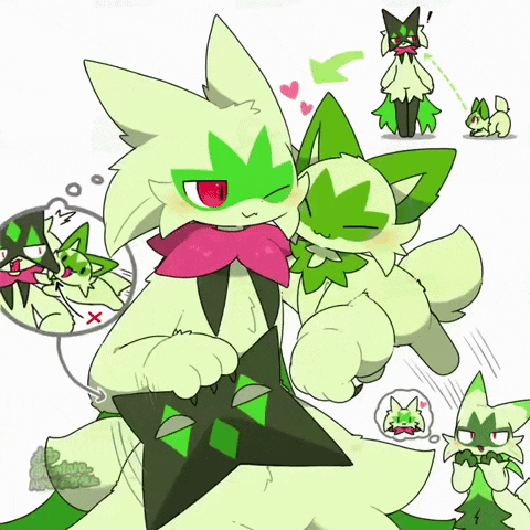 a drawing of a cat with green leaves on its head