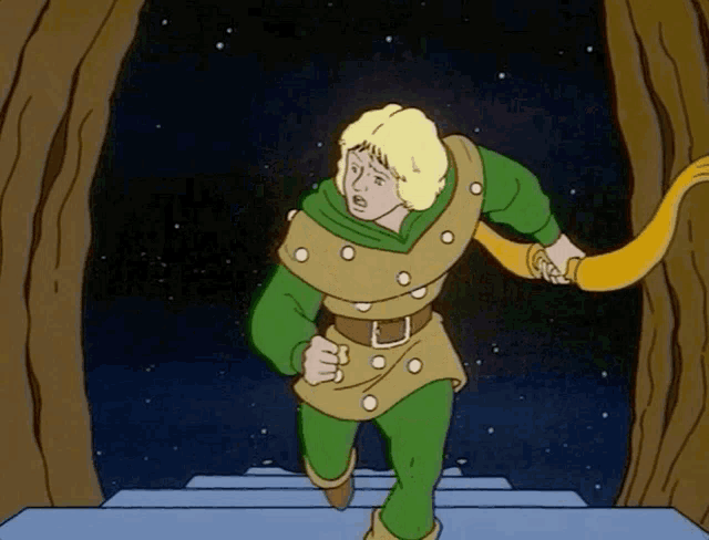 a cartoon of a man holding a horn and running