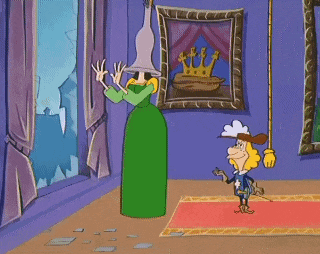 a cartoon of a man and woman in a room with a picture on the wall .