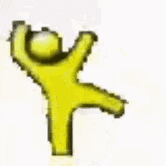 a pixel art drawing of a yellow person standing on a white surface .
