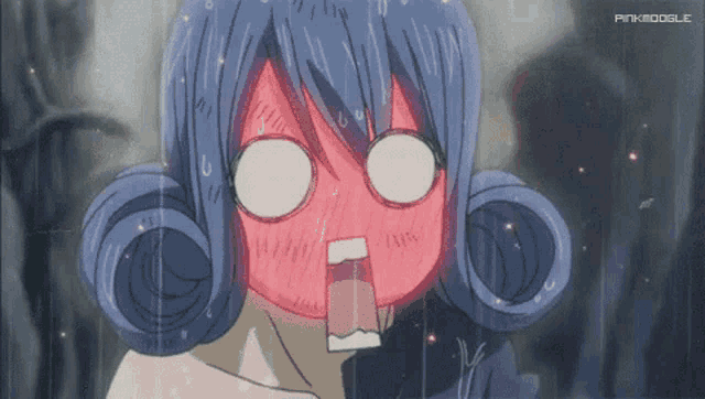 a cartoon of a girl with blue hair and a surprised look on her face is being animated by pinkkidogle