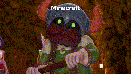 a cartoon character is standing in a cave with the word minecraft on the bottom right