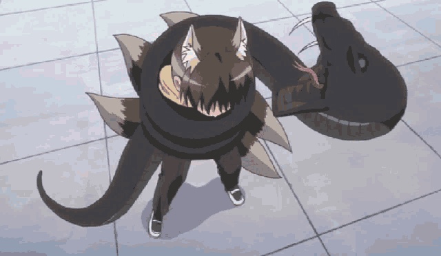 a cartoon drawing of a person being eaten by a snake