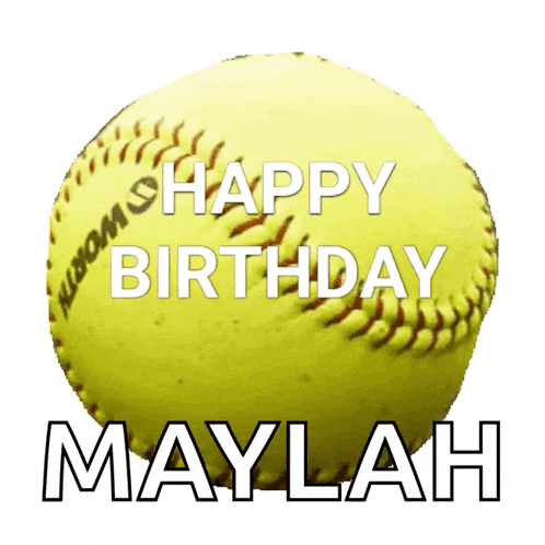 a yellow softball with the words happy birthday maylah on it