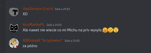 a screenshot of a conversation between vansimonx ( lech ) and koxmankapl