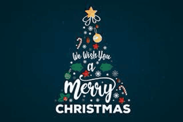 a christmas tree with the words `` we wish you a merry christmas '' on it .