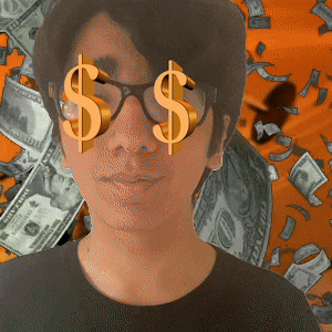 a man wearing sunglasses with dollar signs on his face