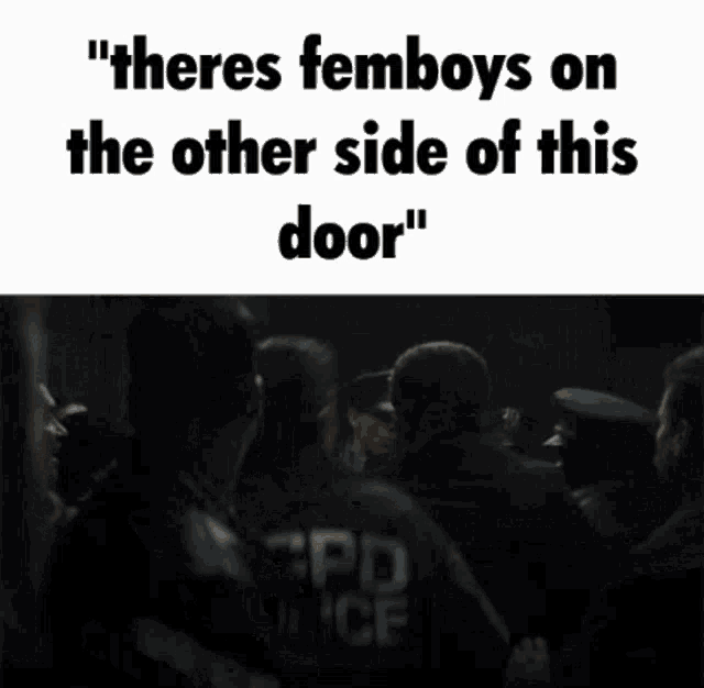 a group of people behind bars with the words " theres femboys on the other side of this door " below them