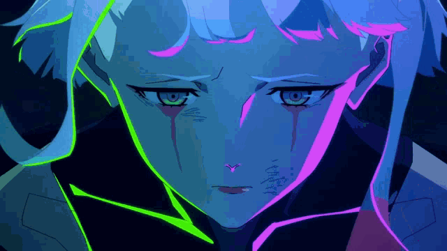 a close up of a person 's face with a tear coming out of it
