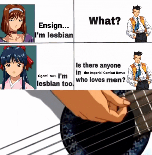 a meme that says ensign i 'm lesbian and is there anyone in imperial combat revue who loves men
