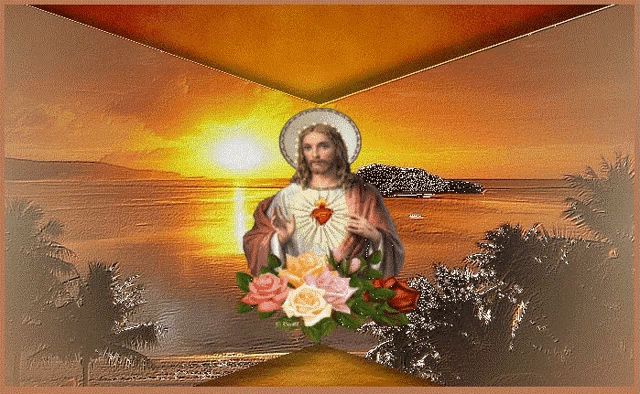 a painting of jesus holding a heart surrounded by roses