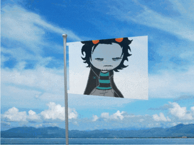 a small flag with a picture of a troll on it