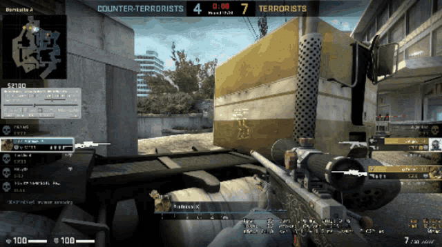a screenshot of a video game with counter-terrorists and terrorists on the scoreboard