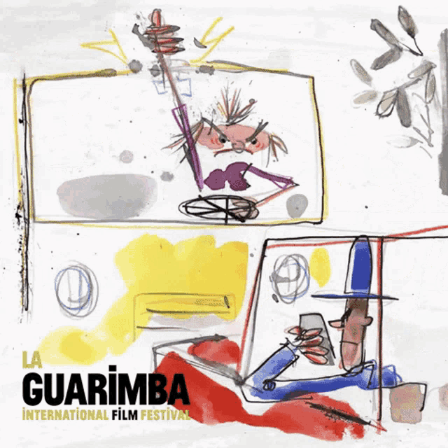 a poster for the guarimba international film festival with a drawing of a man driving a car