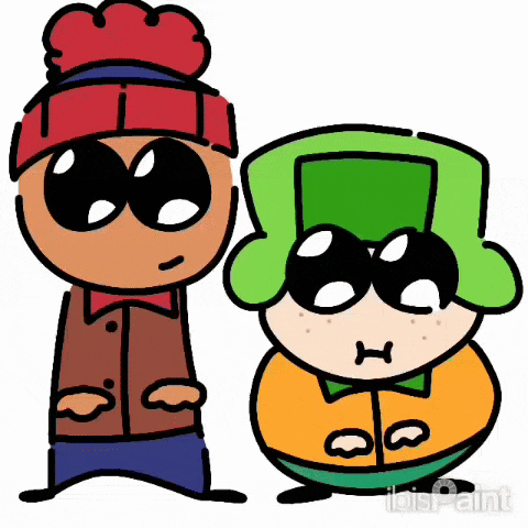 a cartoon of stanley and kyle from south park standing next to each other on a white background .