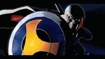 a pixel art of a superhero with a shield