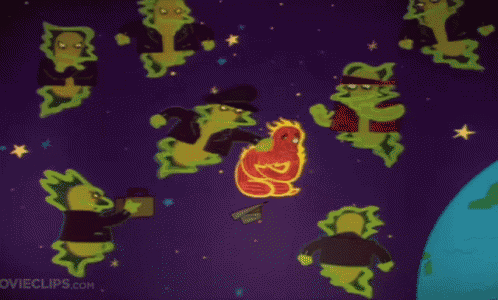 a cartoon drawing of a fire monster with movieclips.com written below it