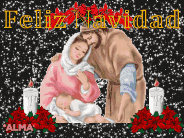 a christmas scene with the words feliz navidad in yellow